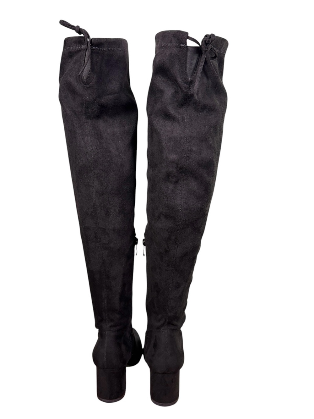 Top Moda Black Knee High Boots Size 6 Pointed Toe Block Heel Stretch - Picture 10 of 16